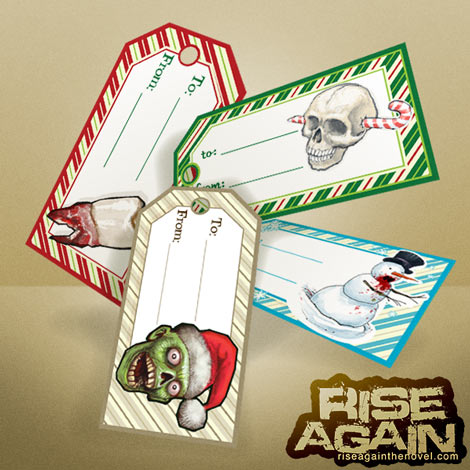 Dress up your gifts with these great zombie themed gift tags! http://riseagainthenovel.com/zombie-holiday-gift-tags.htm