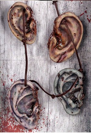 Closeup photo of Walker Ear Zombie Ear Necklace - Ears on String necklace