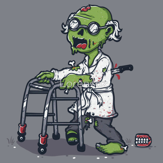 The WALKER Dead senior elderly zombie t-shirt design closeup
