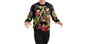Sweater with a large zombie face on the front.