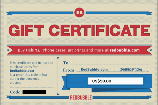 RedBubble.com $50 Gift Certificate Giveaway Zombie Giveaway Give Away