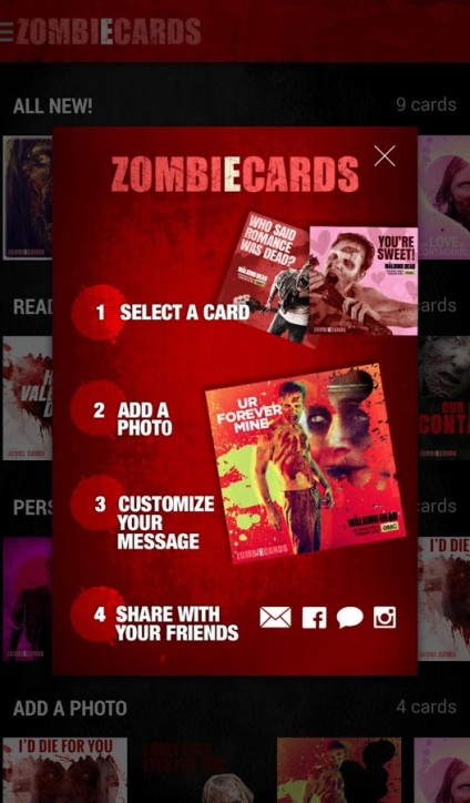 The Walking Dead free zombie ecard valentine's day zombie e-card app