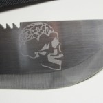 Closeup of zombie skull etched zombiegift.com zombie killer machete giveaway prize