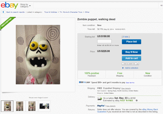 Zombie Puppet Chappell Puppet Productions Zombie Puppet Listing